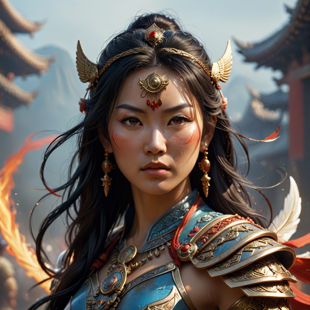 Asian Warrior Priestess in Dramatic Concept Art Style