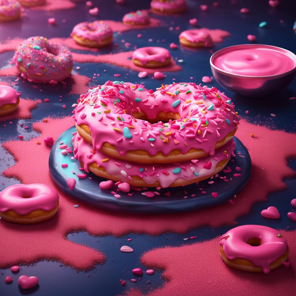Pink Heart Donut in Detailed Digital Painting