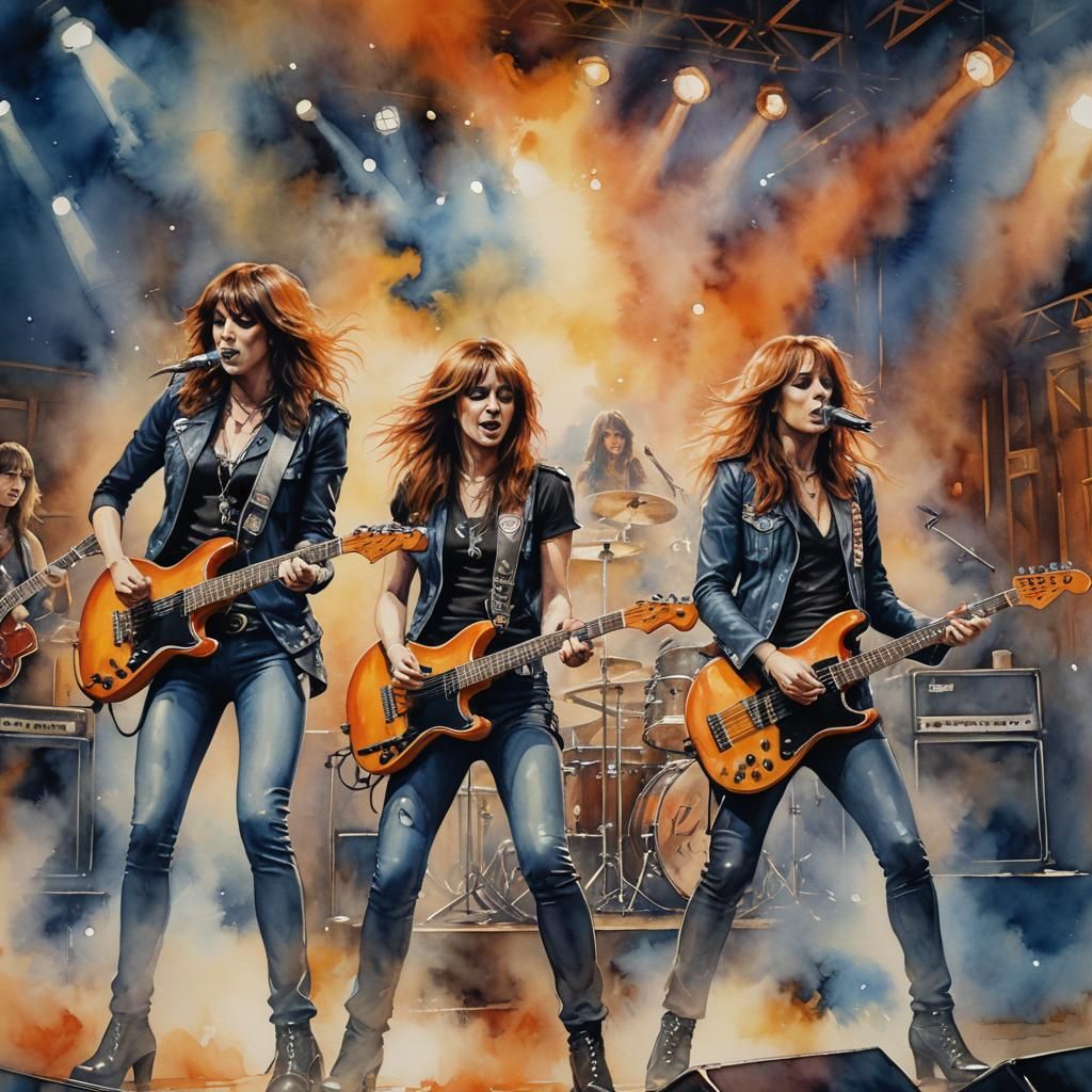 Girlschool: All-Female Rock Band in Watercolor