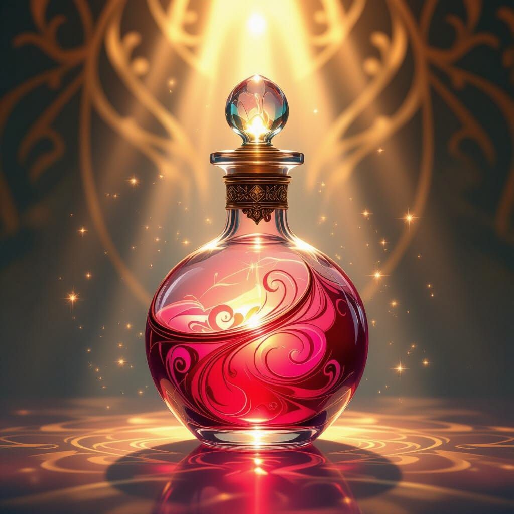 Iridescent Love Potion in Antique Vial, Romantic Digital Pai...