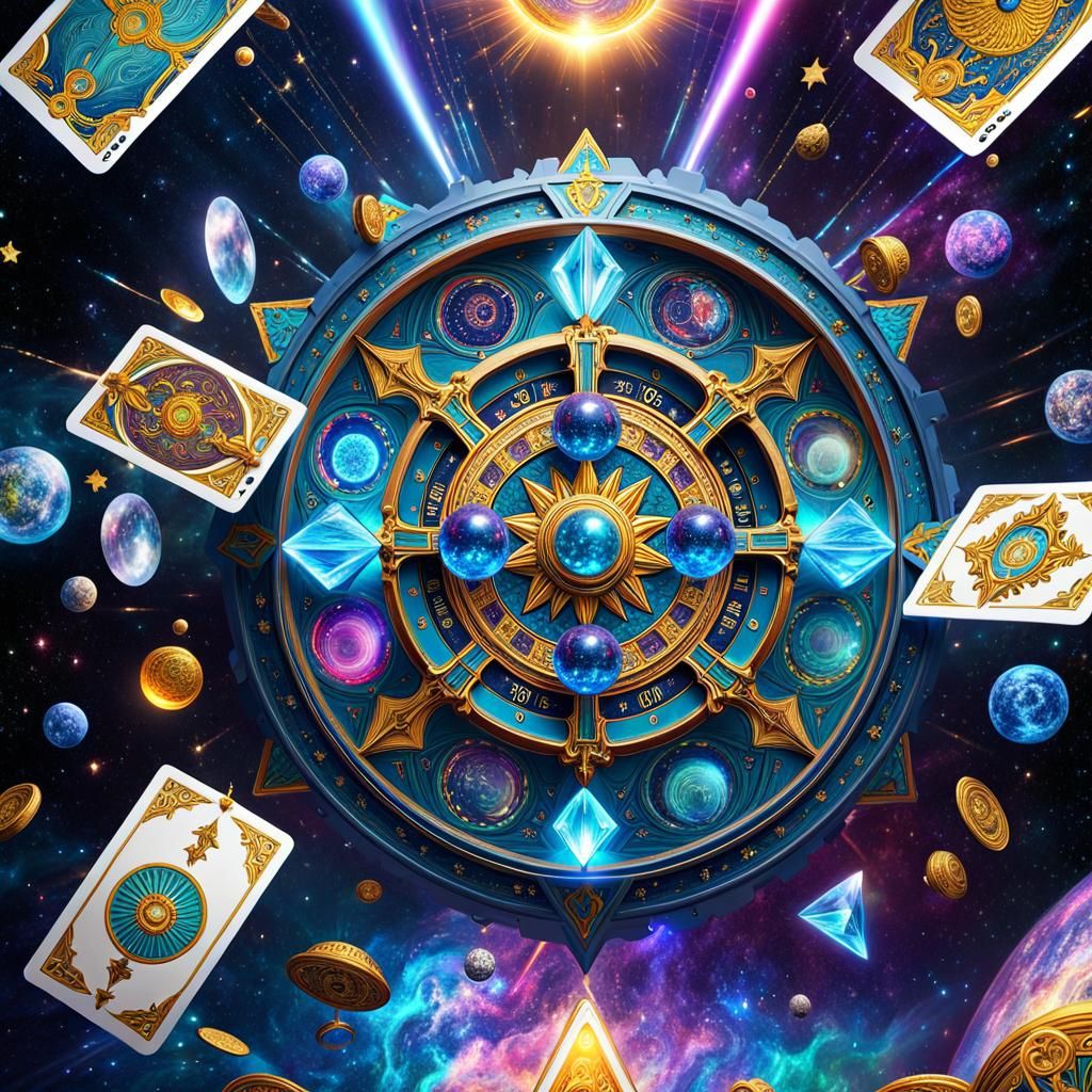 Rococo Tarot Cards in Space: Wheel of Fortune