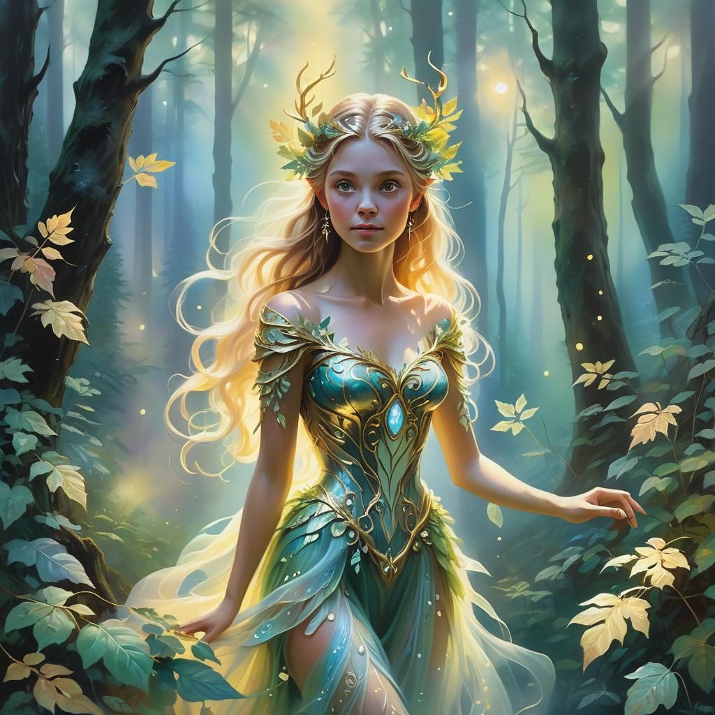 Enchanting Huldra Emerges from Mystical Forest