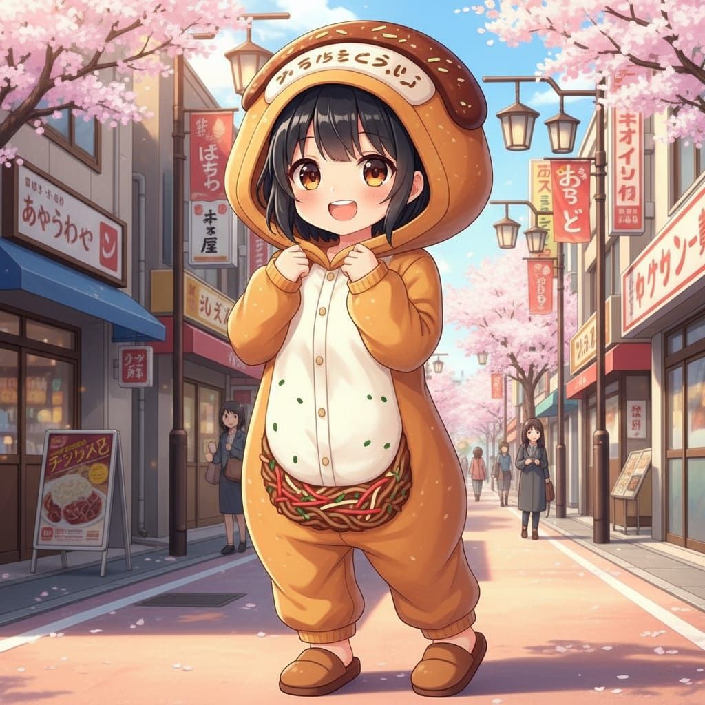 Cute Anime Woman in Yakisoba Onesie on Street