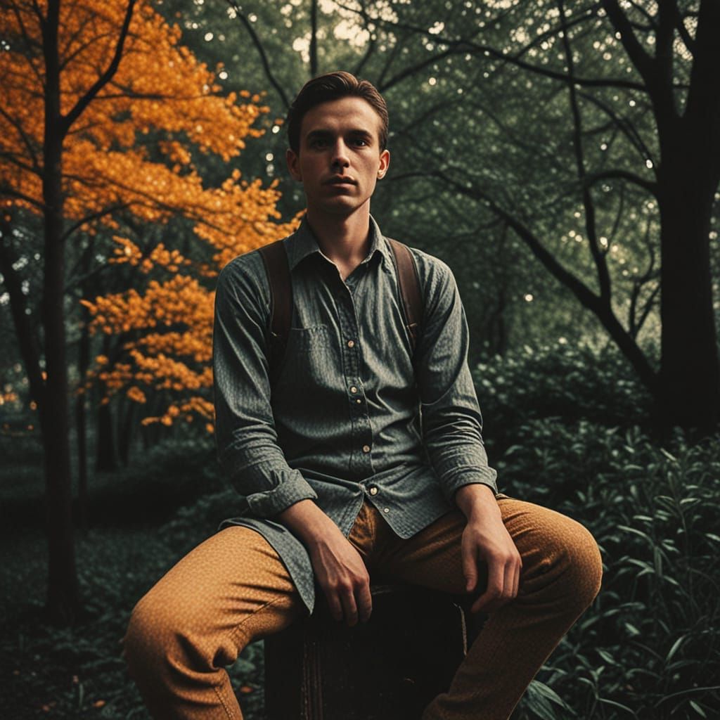 Monochrome Pinhole Photo of Solitary Man in Golden Hour