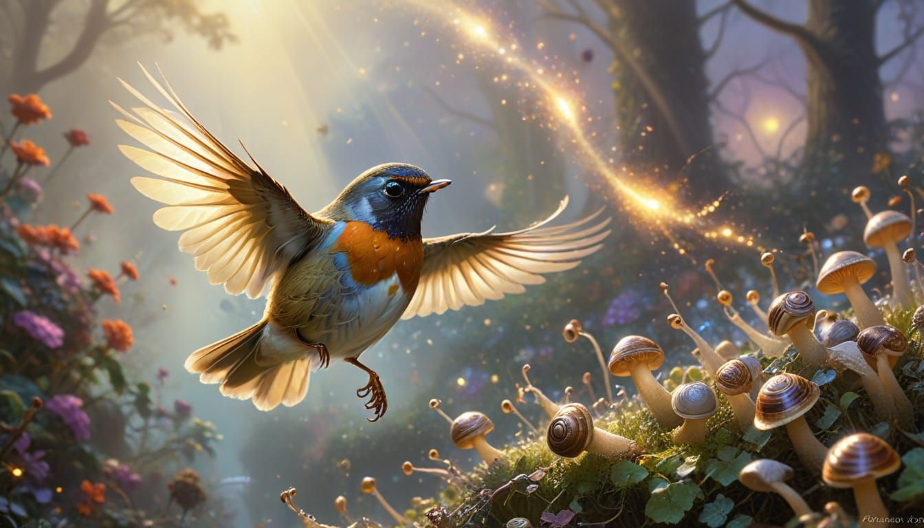 Proud Robin's Aerial Dance: A Hyperdetailed Digital Art