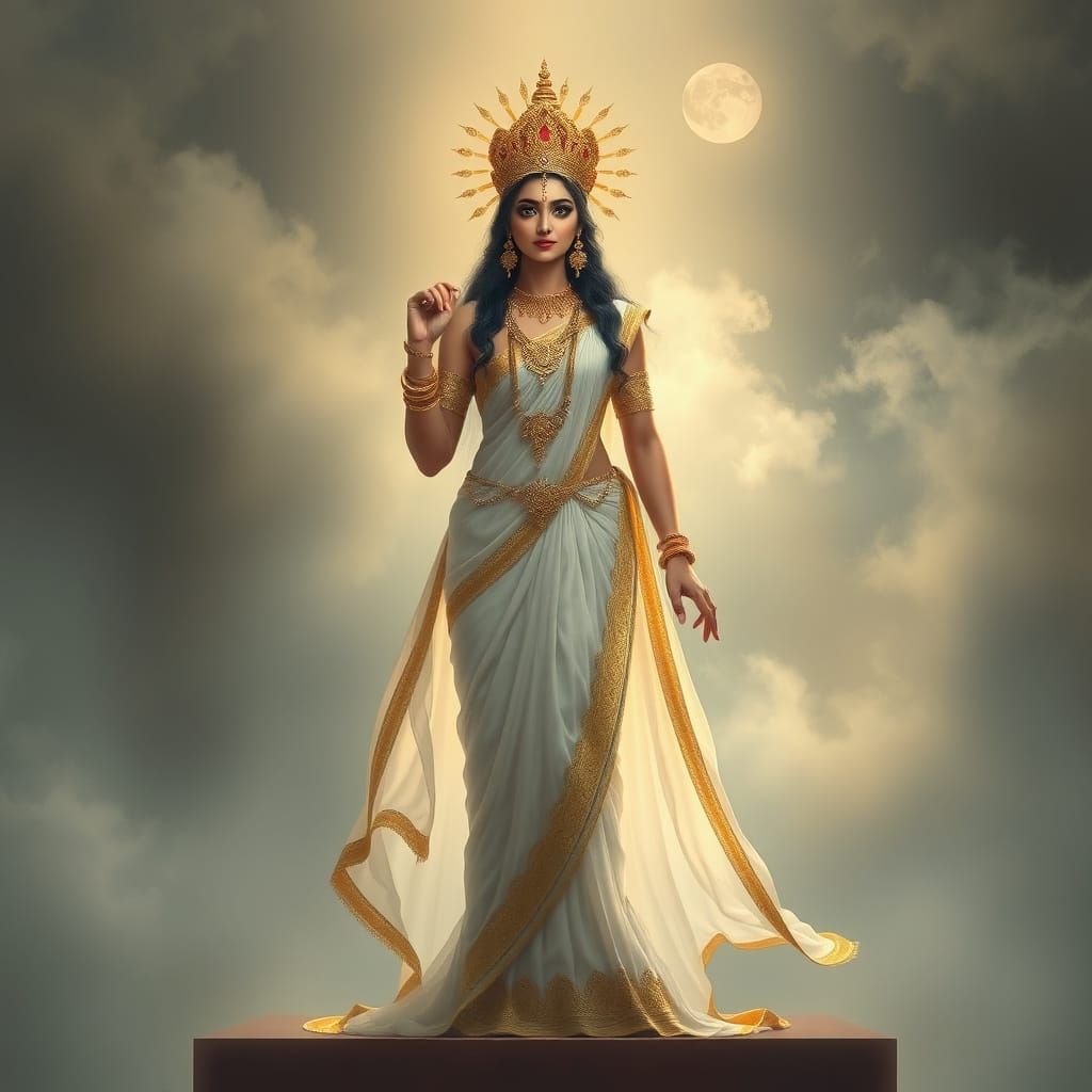 Mystical Indian Goddess in Ethereal Moonlit Splendor