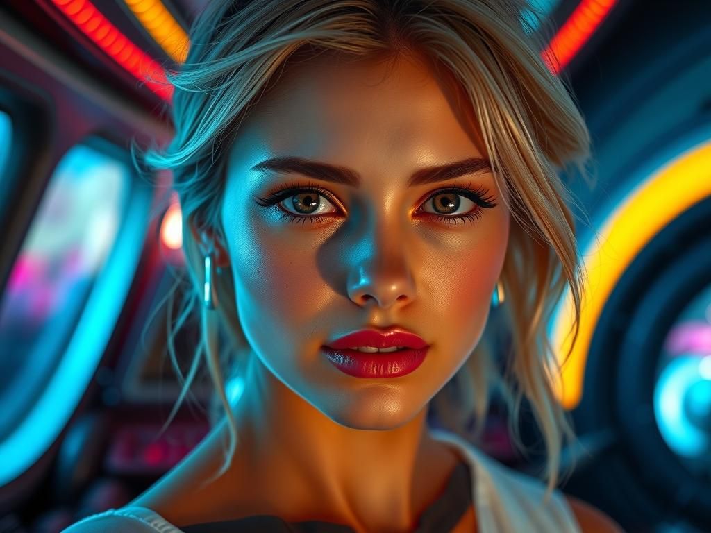 Alluring Woman with Retro-Futuristic Twilight