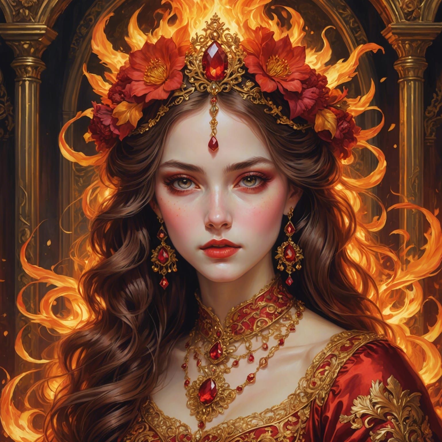 Fiery Portrait of a Baroque Beauty in Ruby Red