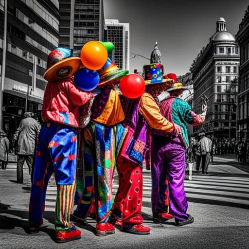 Colorful Futuristic Clowns Line Dancing: Hyperrealistic HDR ...