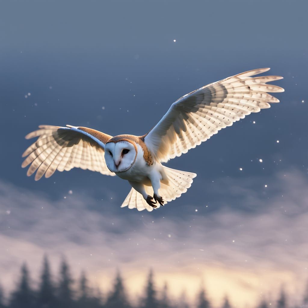 Gentle Nocturnal Majestic Bird of Prey in Pixel Art Style