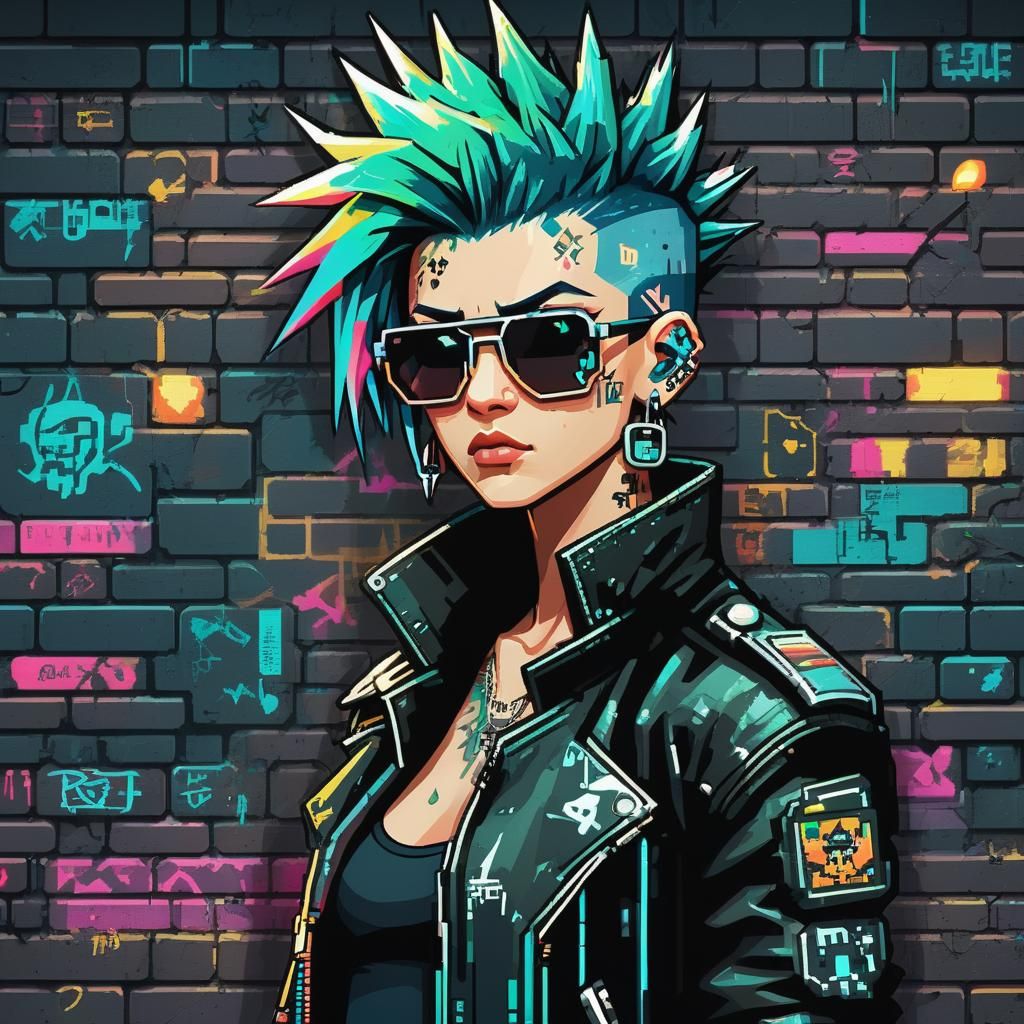 an 8-bit  pixel art portrait of a futuristic punk character.