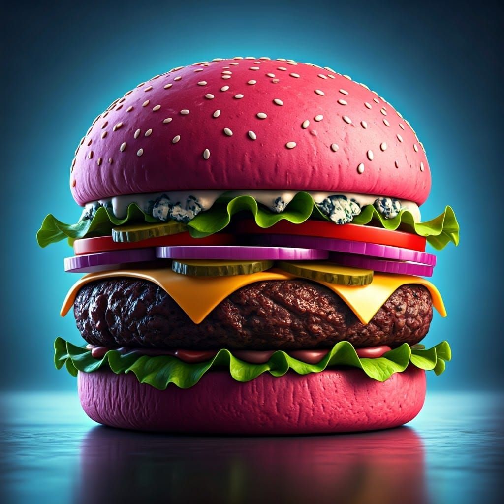 Surreal Burger with Pink Buns in 3D Digital Art