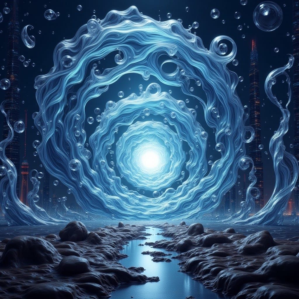 Mystical Portal to Cyberpunk Cityscape