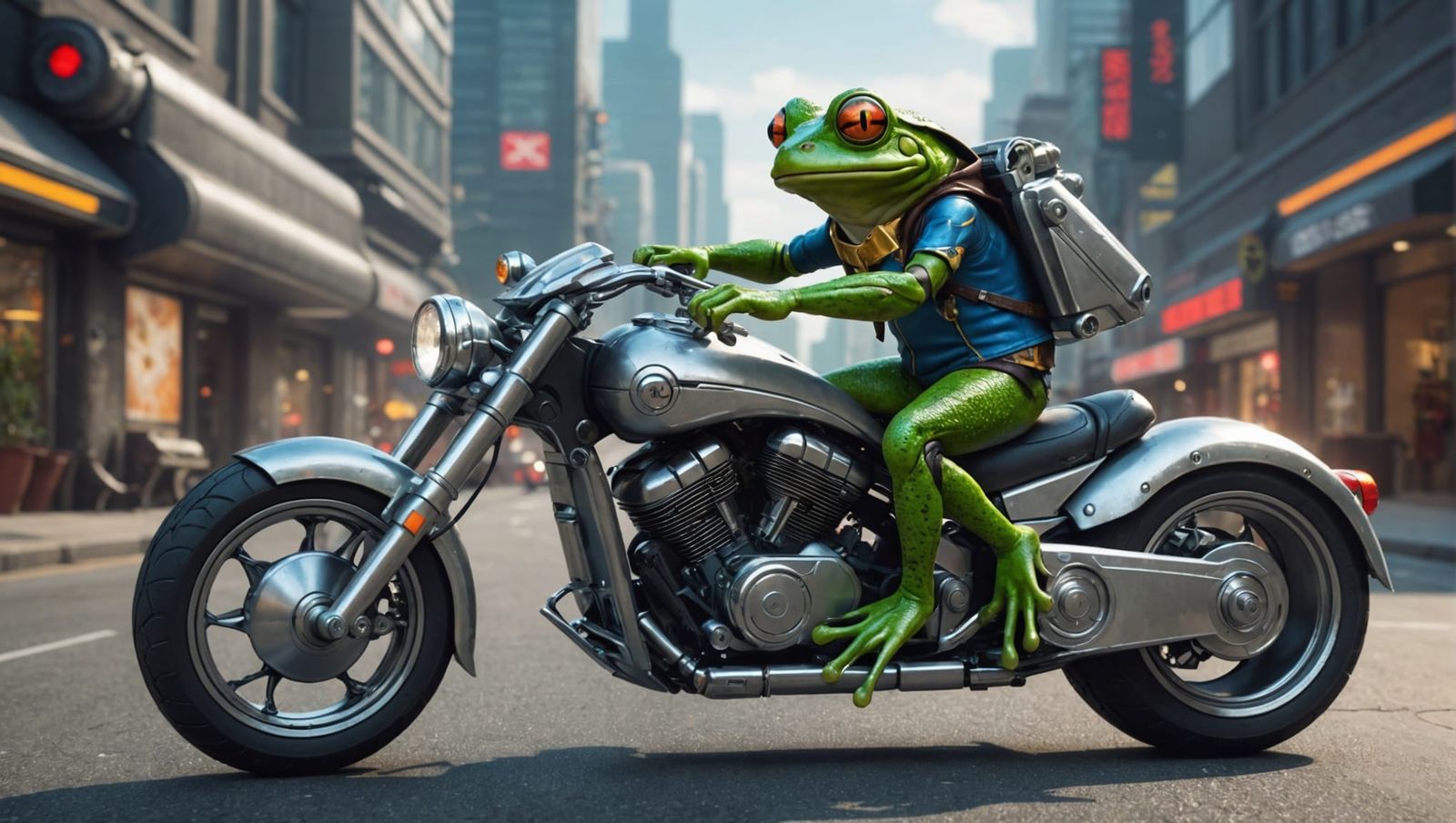 Frog Wizard Rides Futuristic Motorcycle