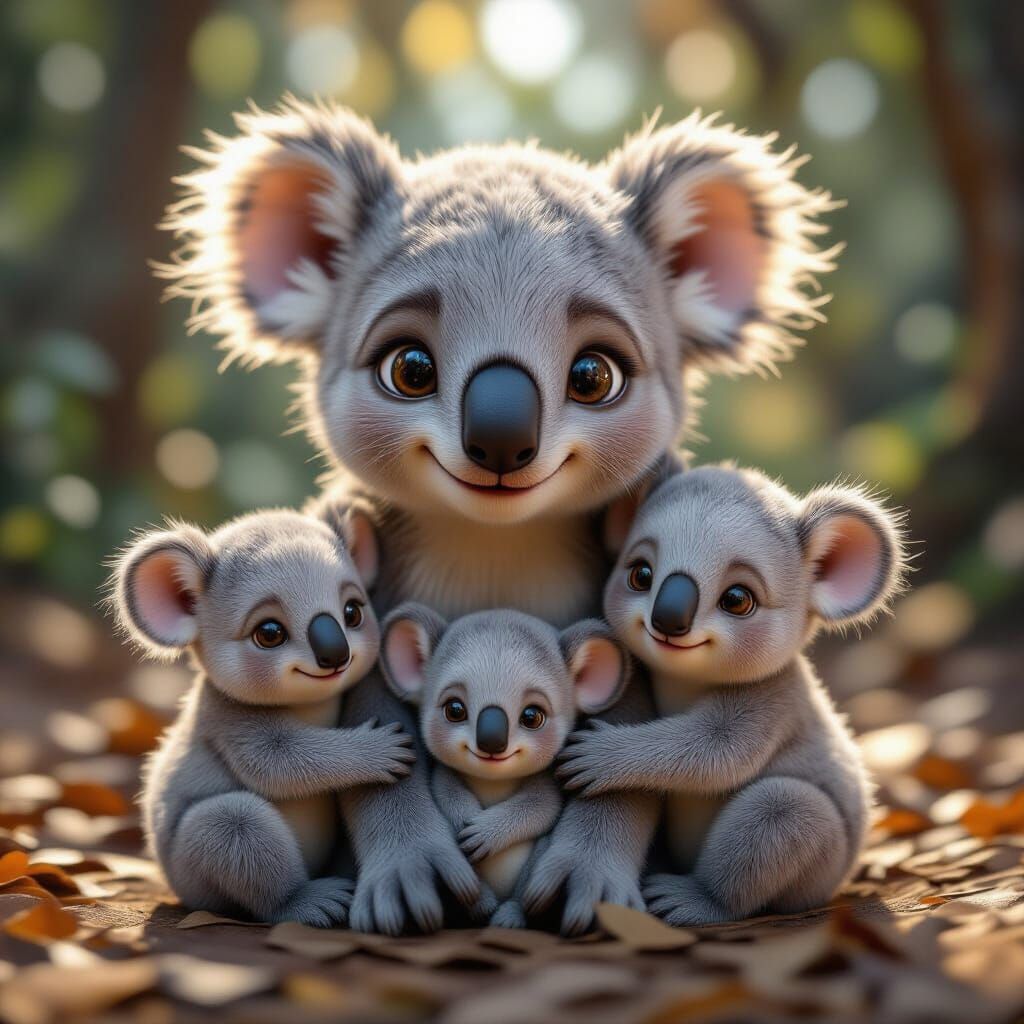 Puppy and Baby Koalas in Epic 3D Game Cinematic Style