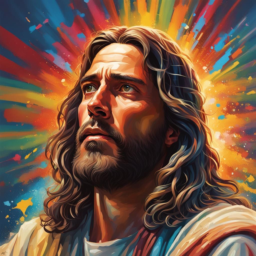Hyperrealistic Portrait of Jesus Christ with Splash Art