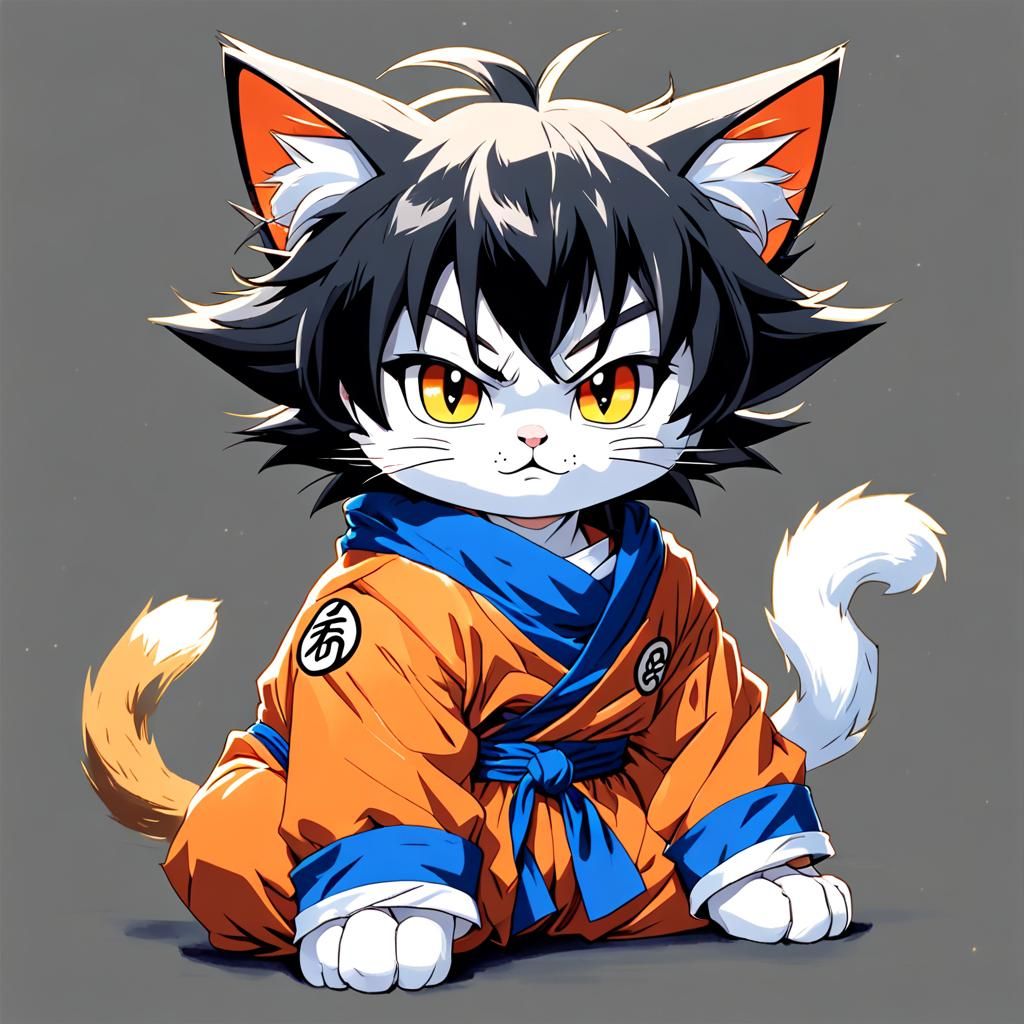 Kitten as Son Goku in Anime Style