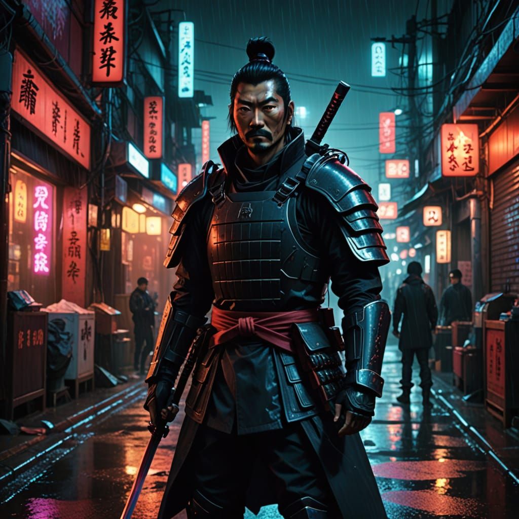 Cyberpunk Oda Nobunaga: A Neon-Lit Samurai in a Futuristic A...