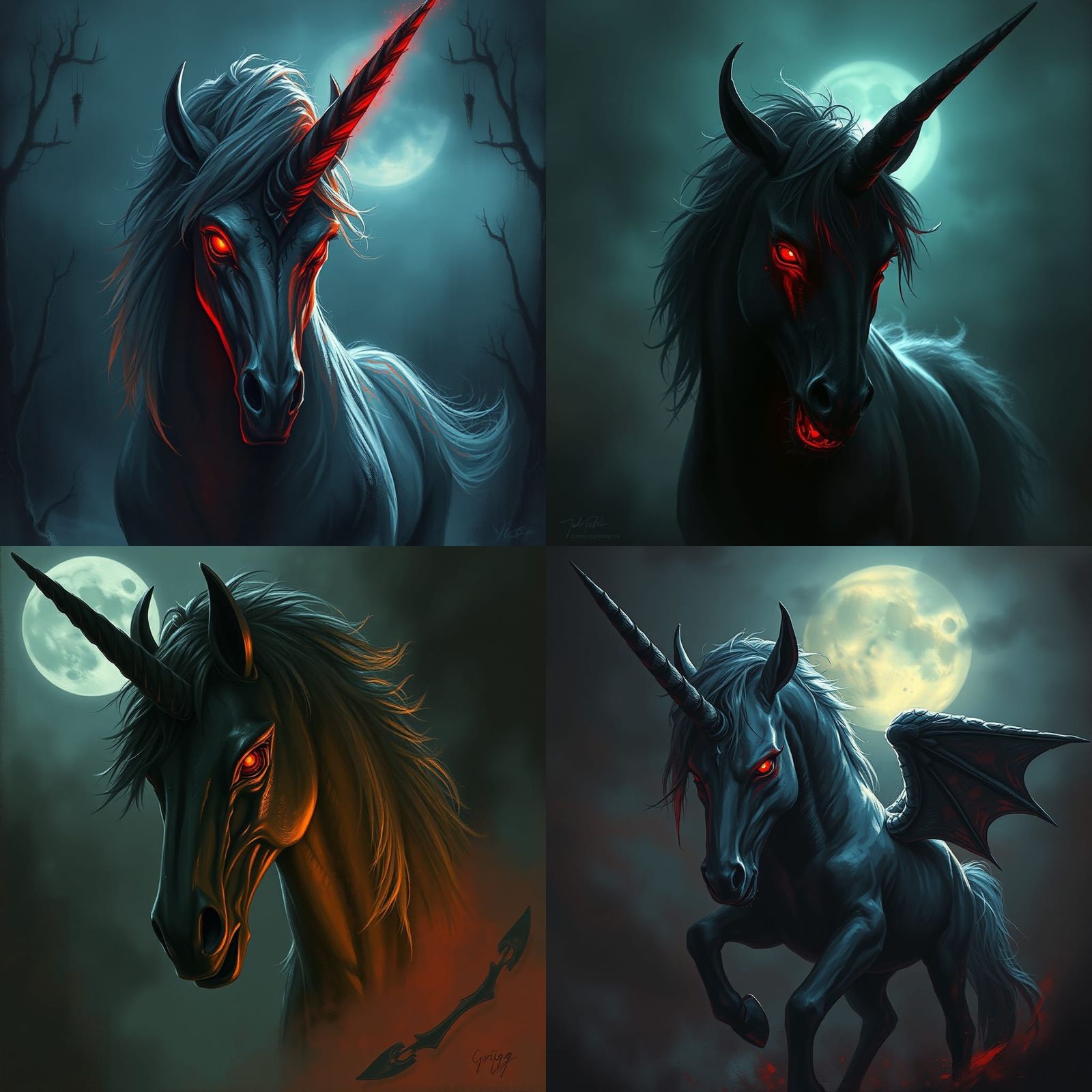 Demonic Vampire Unicorn in Dark Fantasy Style