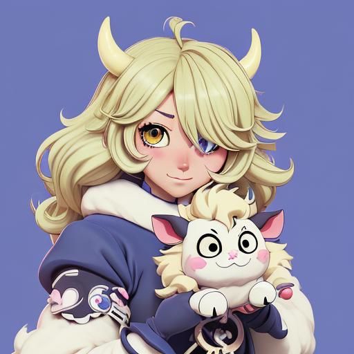 Fluffy Furry Cow with Heterochromia in Anime Style