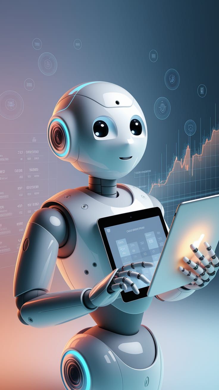 Friendly AI Robot Assistant in Flat Design