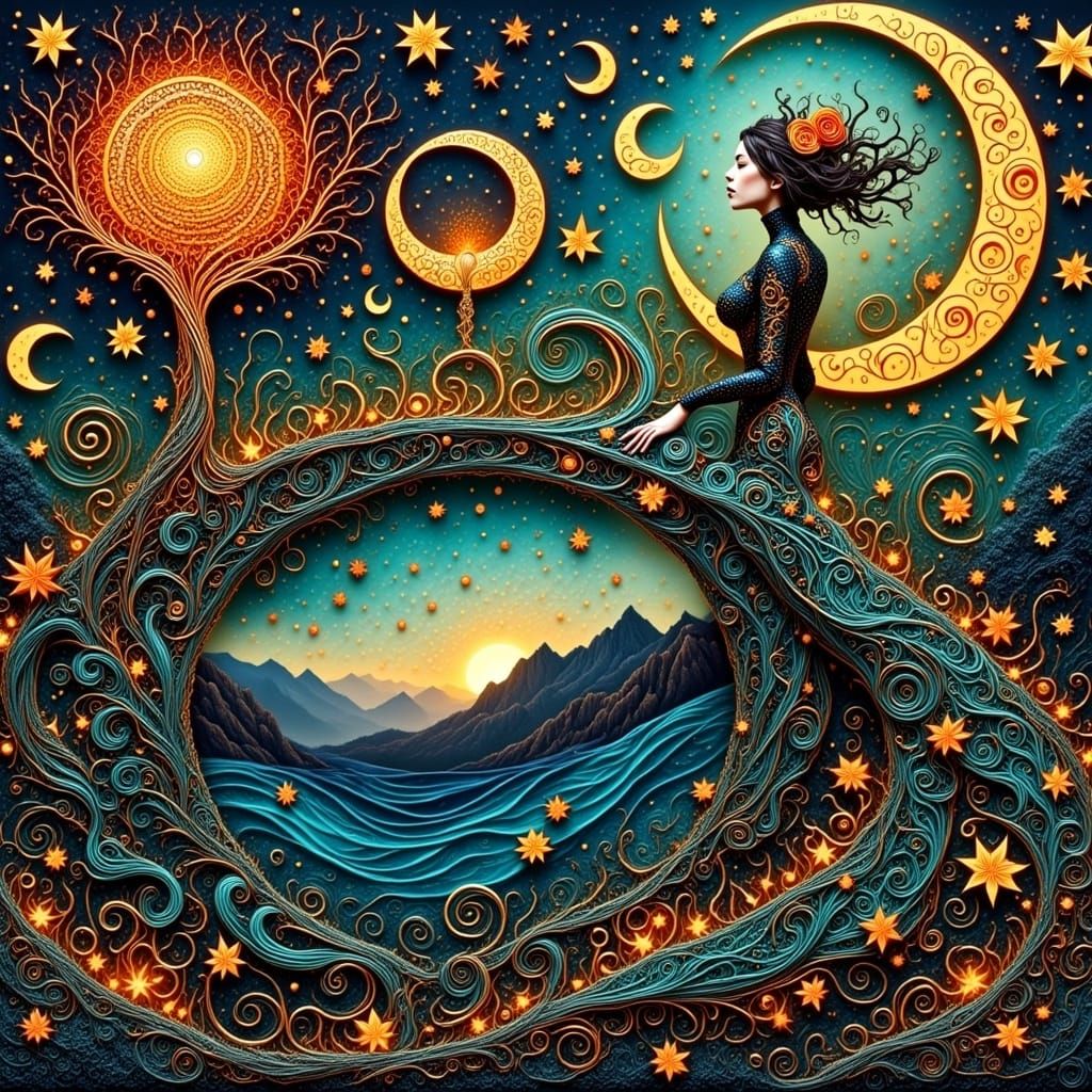 Sorceress Summons Vine Bridge in Zentangle Style