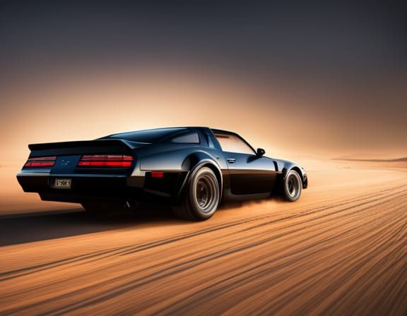 KITT Trans Am Car in Hyperrealistic Desert Scene