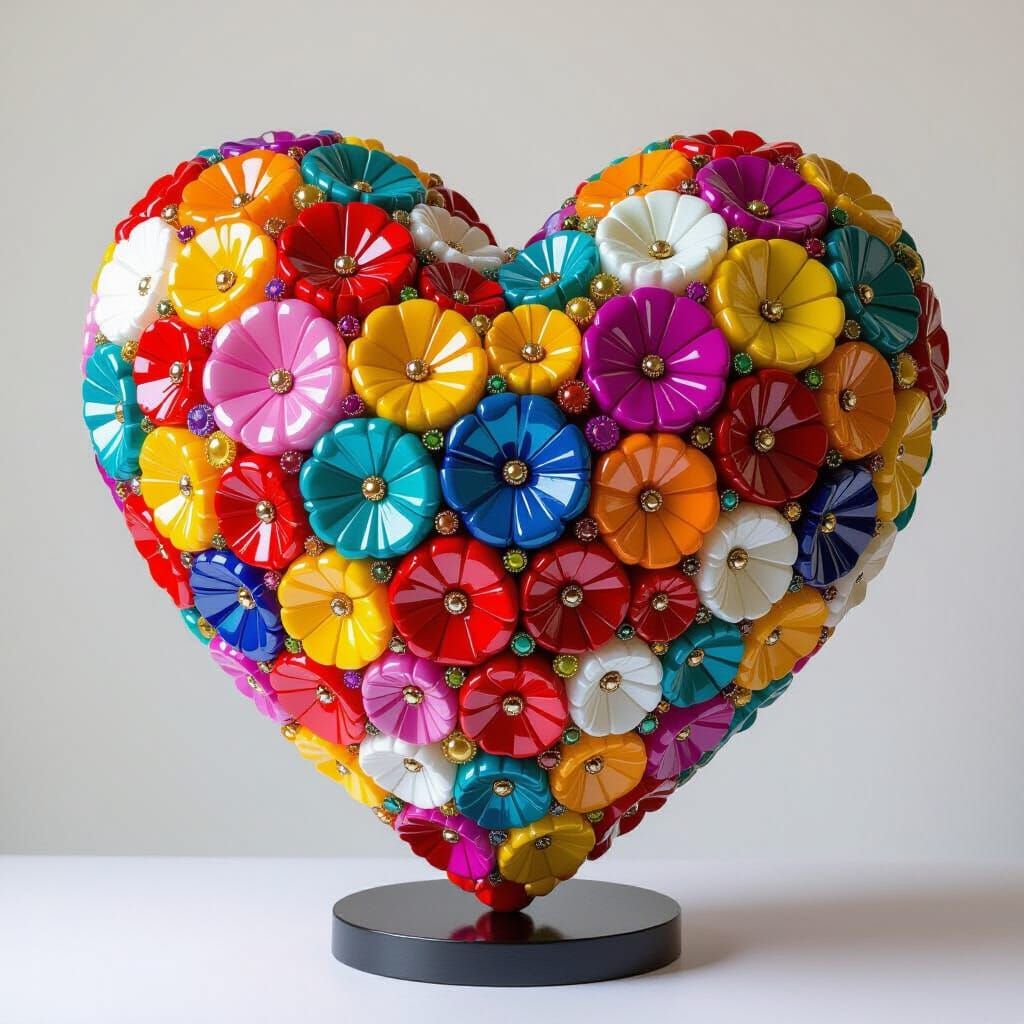Colorful Beaded Heart Sculpture in Playful Style