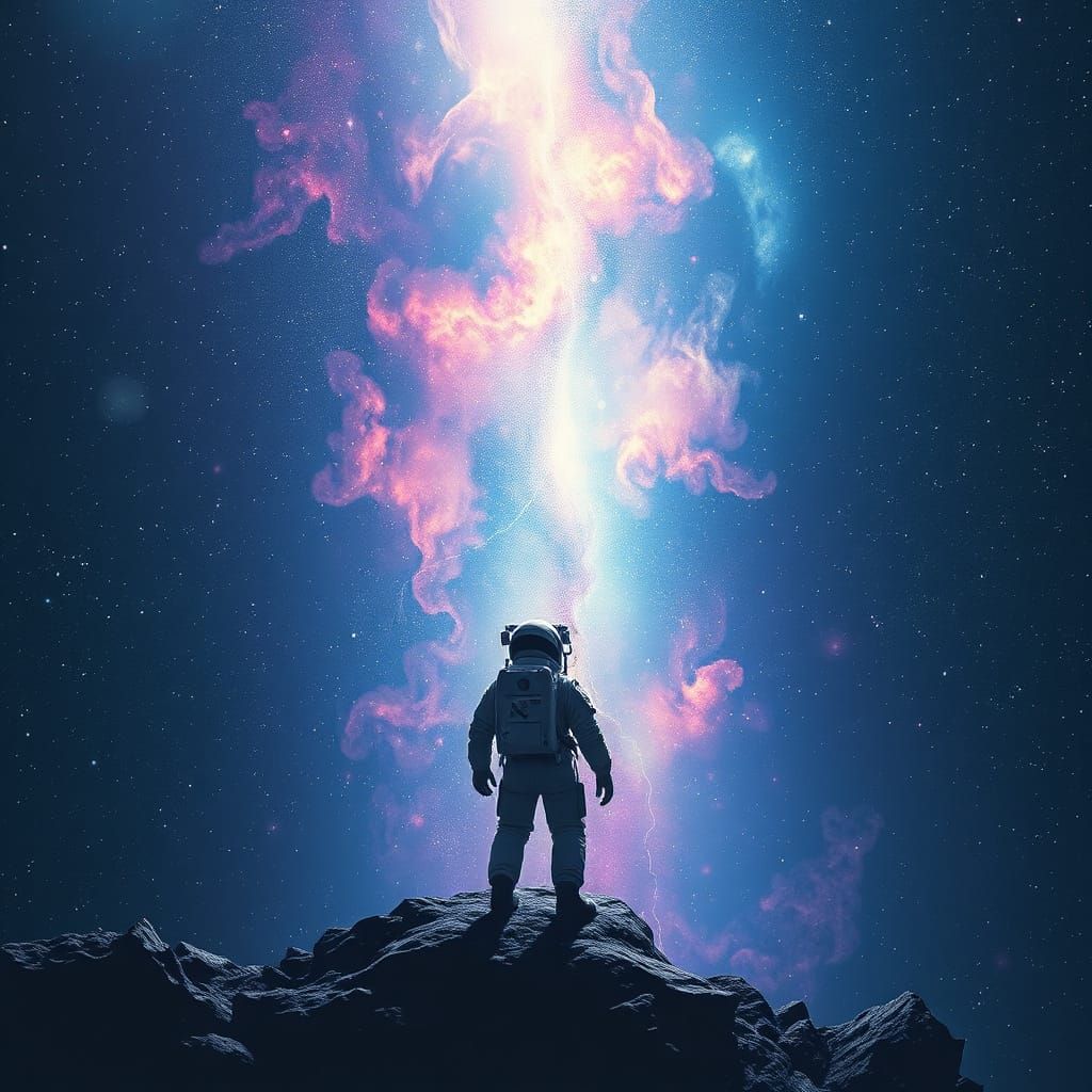 Astronaut Adrift in Vibrant Cosmic Nebula
