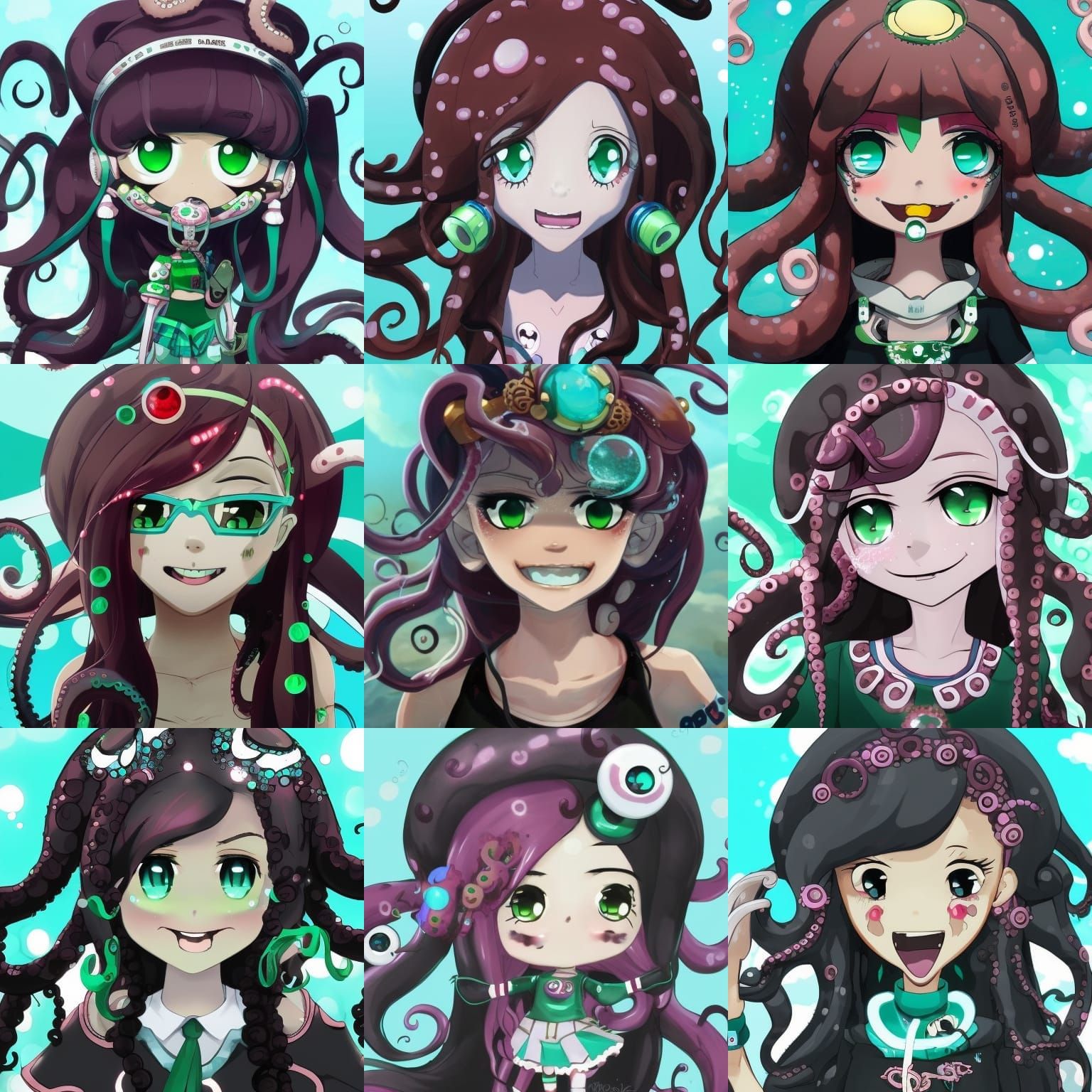 Anime Girl with Octopus Hair in Digital Painting Style