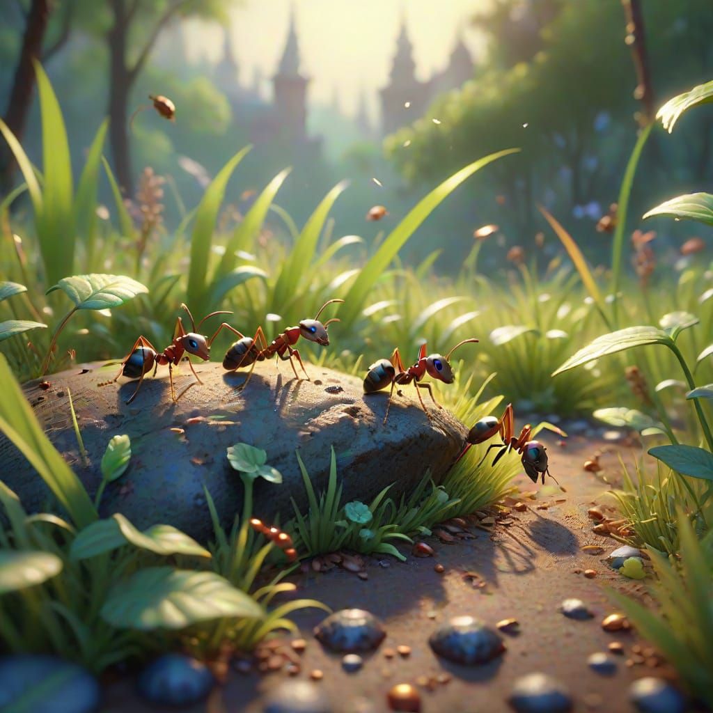 Whimsical Ants in a Golden Meadow