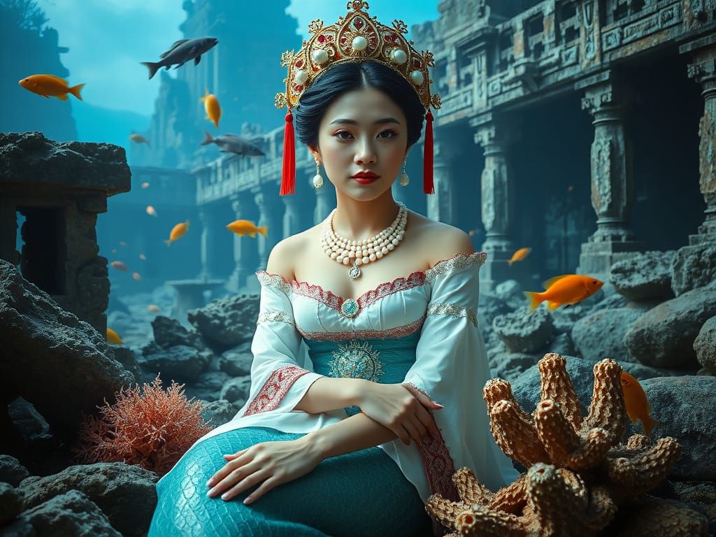 Hyper-Realistic Portrait of Mermaid Empress Queen Mu Yanling...
