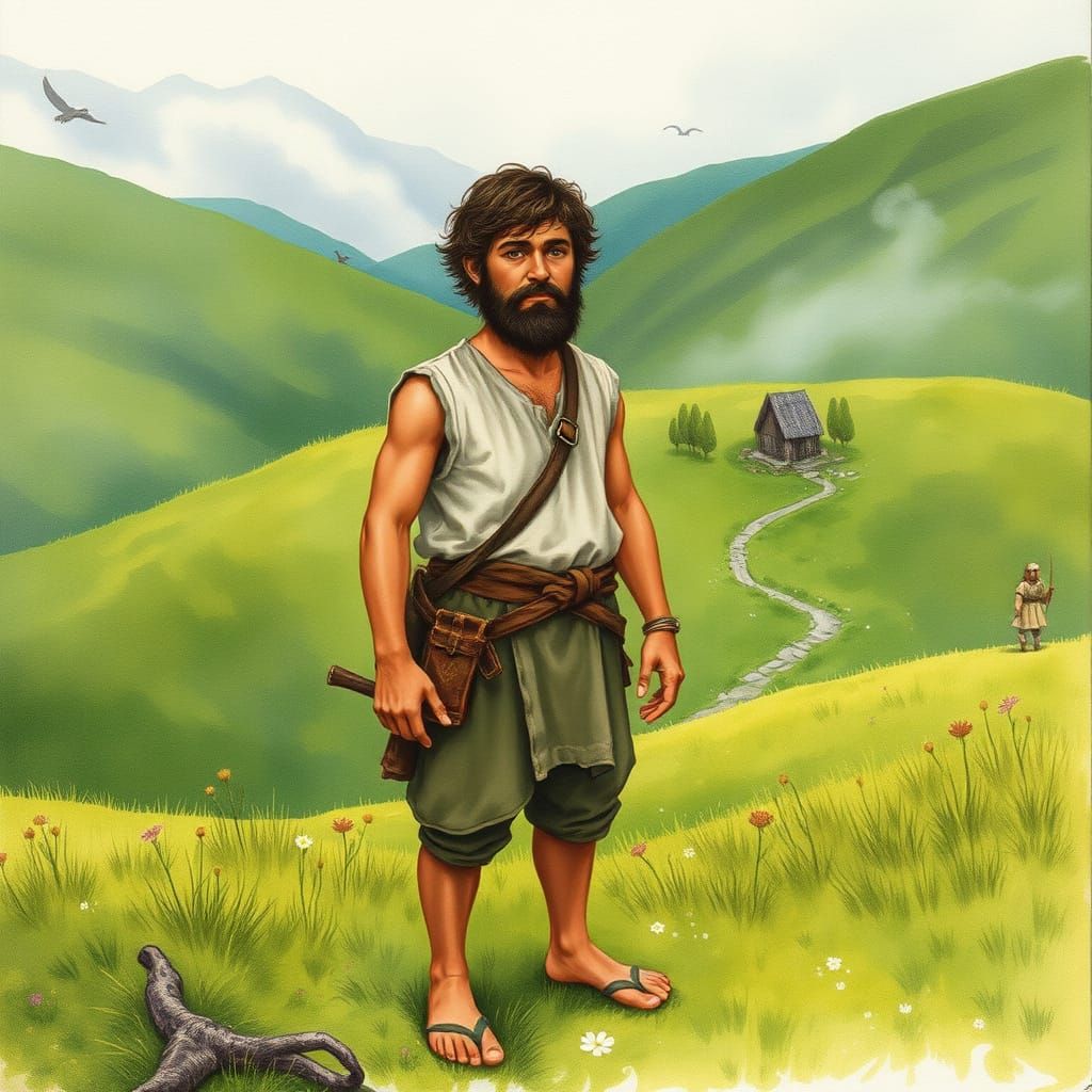 Harfoot Hobbit in Lush Green Countryside