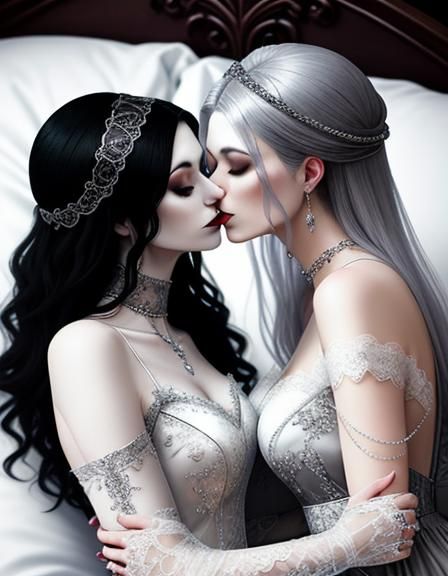 Goth Lesbian Couple Kissing in Silver Frame