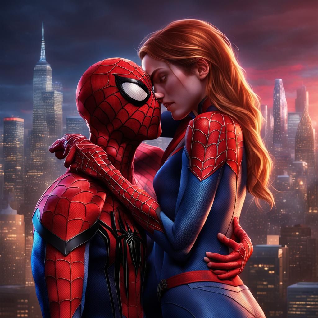 Spiderman and Mary Jane: Hyperrealistic Digital Portrait