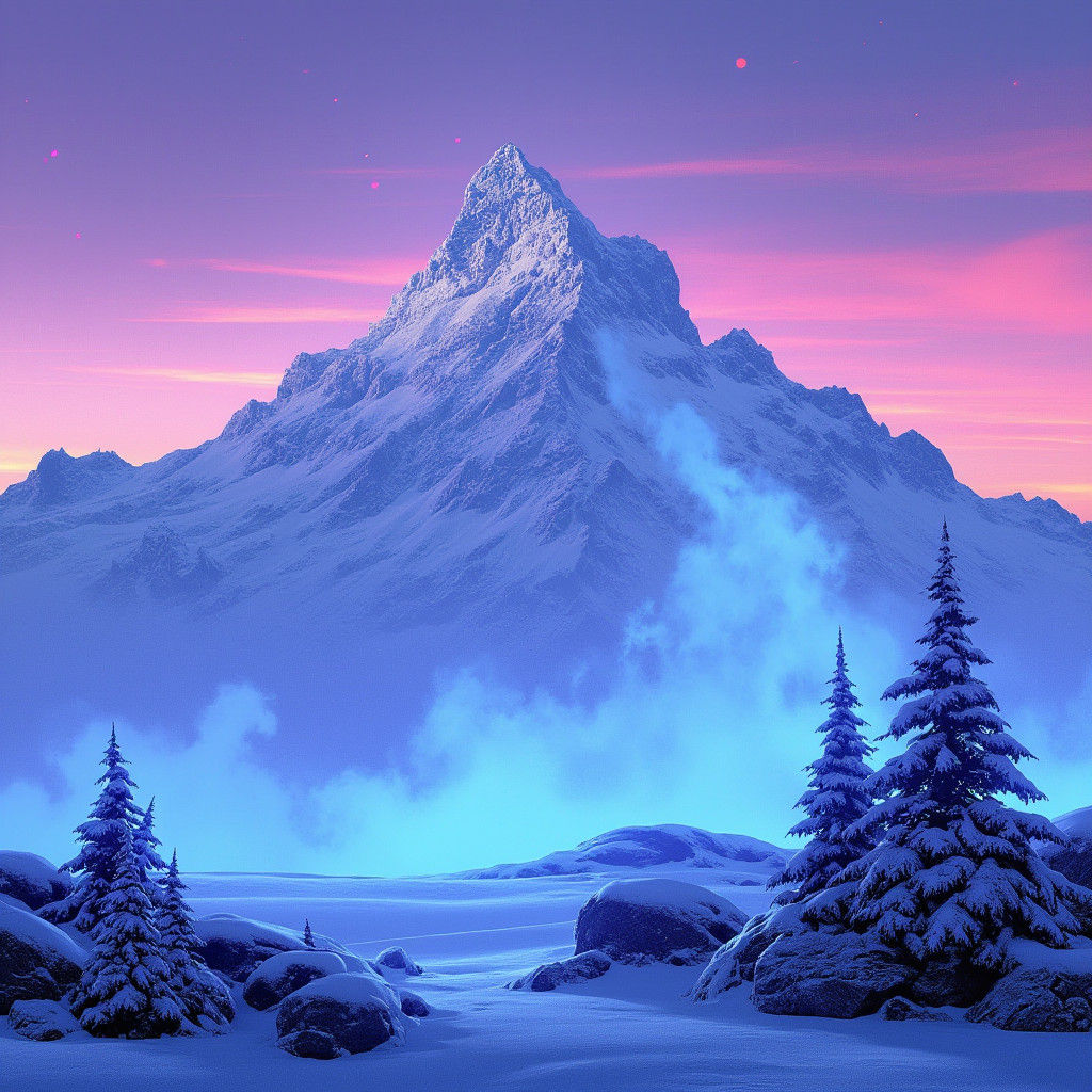 Avalanche at Dusk in Synthwave Style