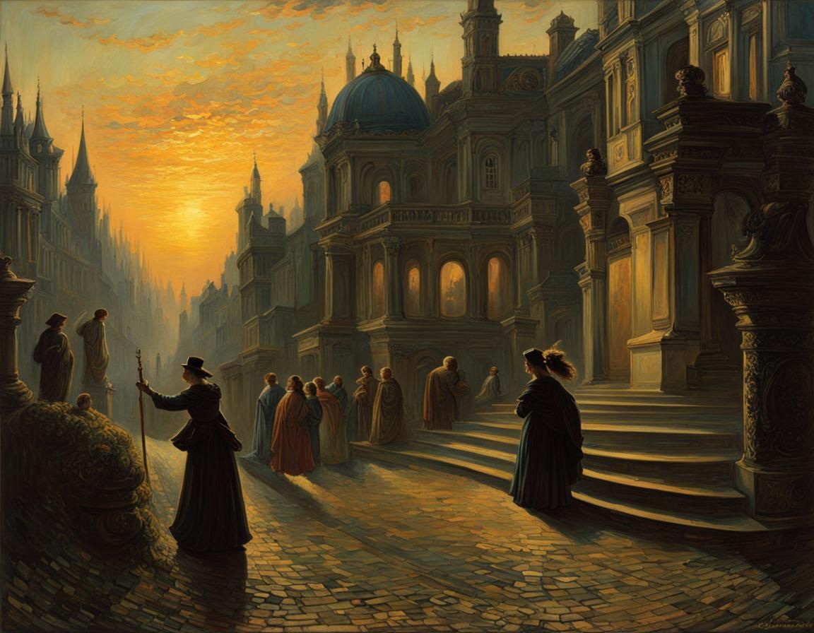 Distorted Curbside Scene in Doré Style