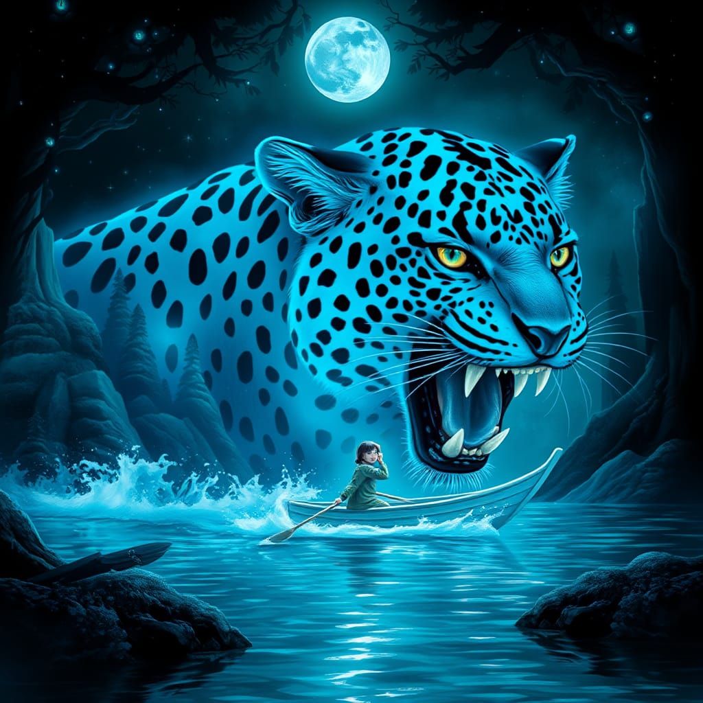 Blue Leopard Paddling on Ocean of Time