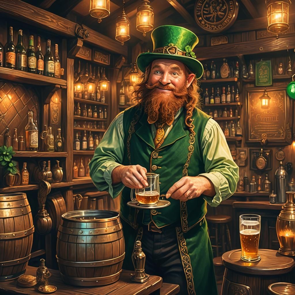 Leprechaun Innkeeper in Cozy Irish Pub