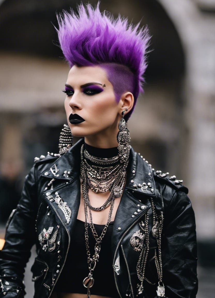 Punk Rock Girl Portrait with Purple Mohawk