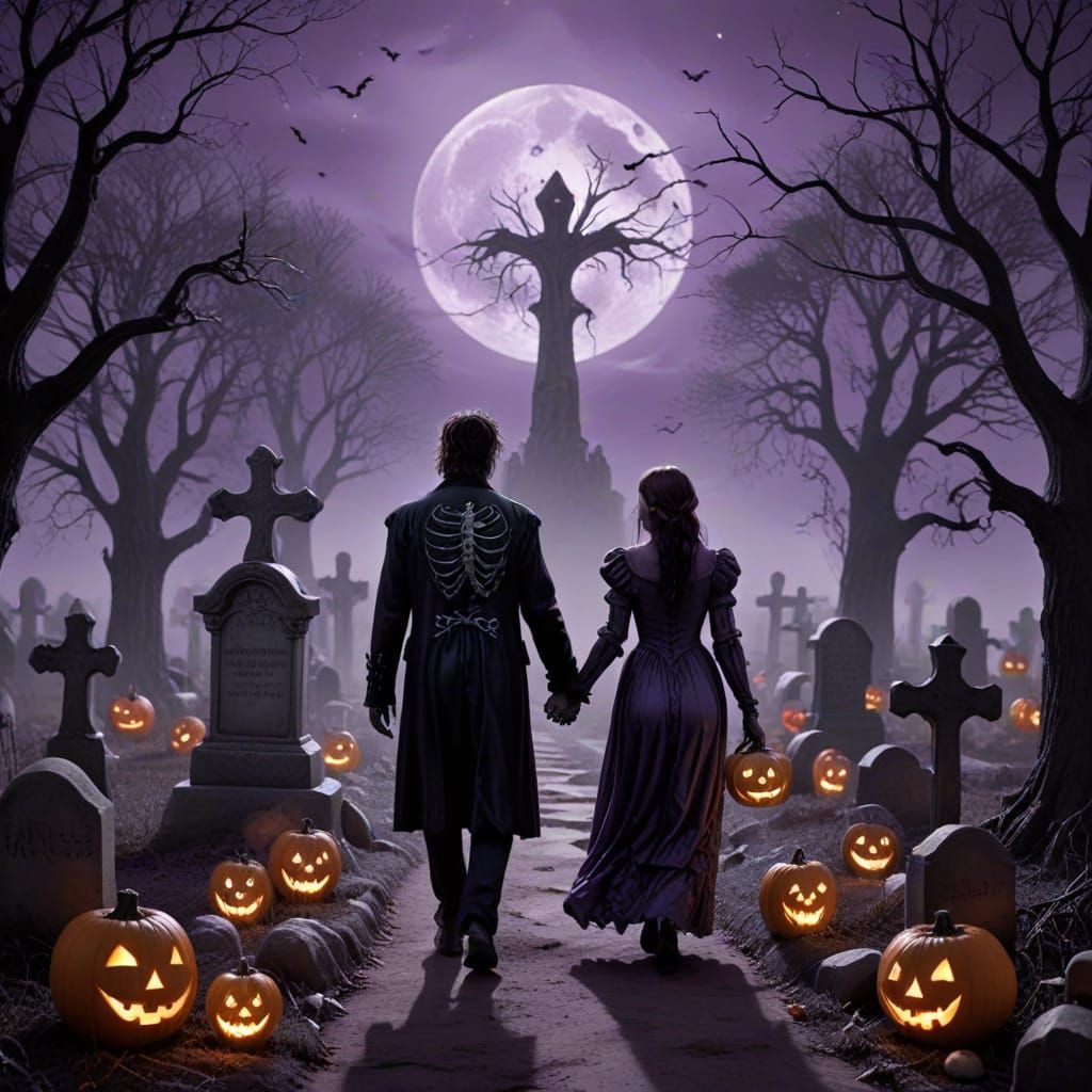 Gothic Skeletal Couple on Halloween Night