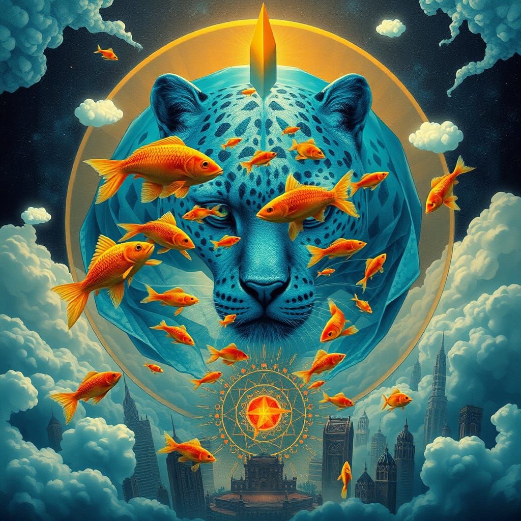 Surreal Leopard Shaman in Geometric City