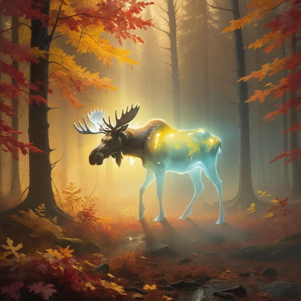 Mystical Moose Apparitions in Surreal Forest