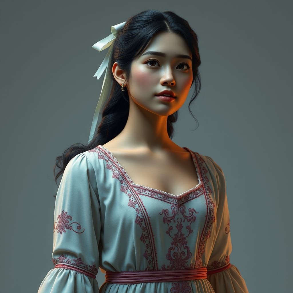 Filipina Portrait with Soot Stains in Art Nouveau Style