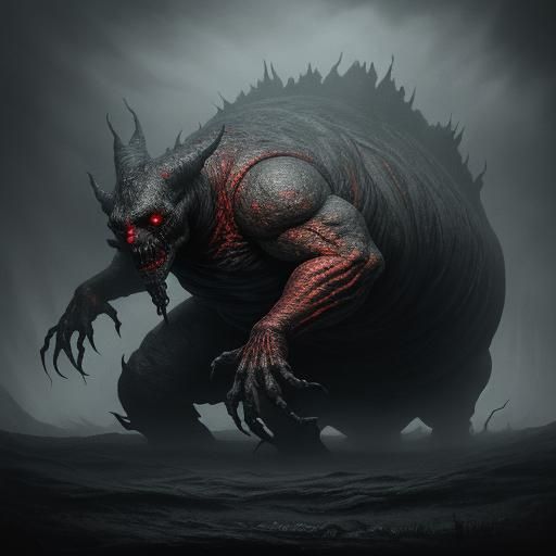 Terrifying Dough Monster in Dark Fantasy Illustration
