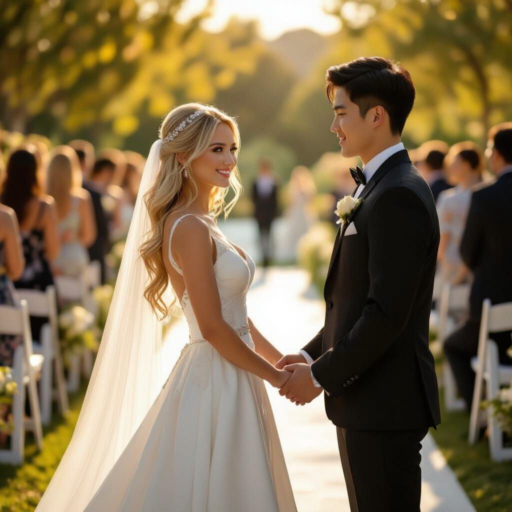Supergirl's Garden Wedding Ceremony in Golden Hour Light