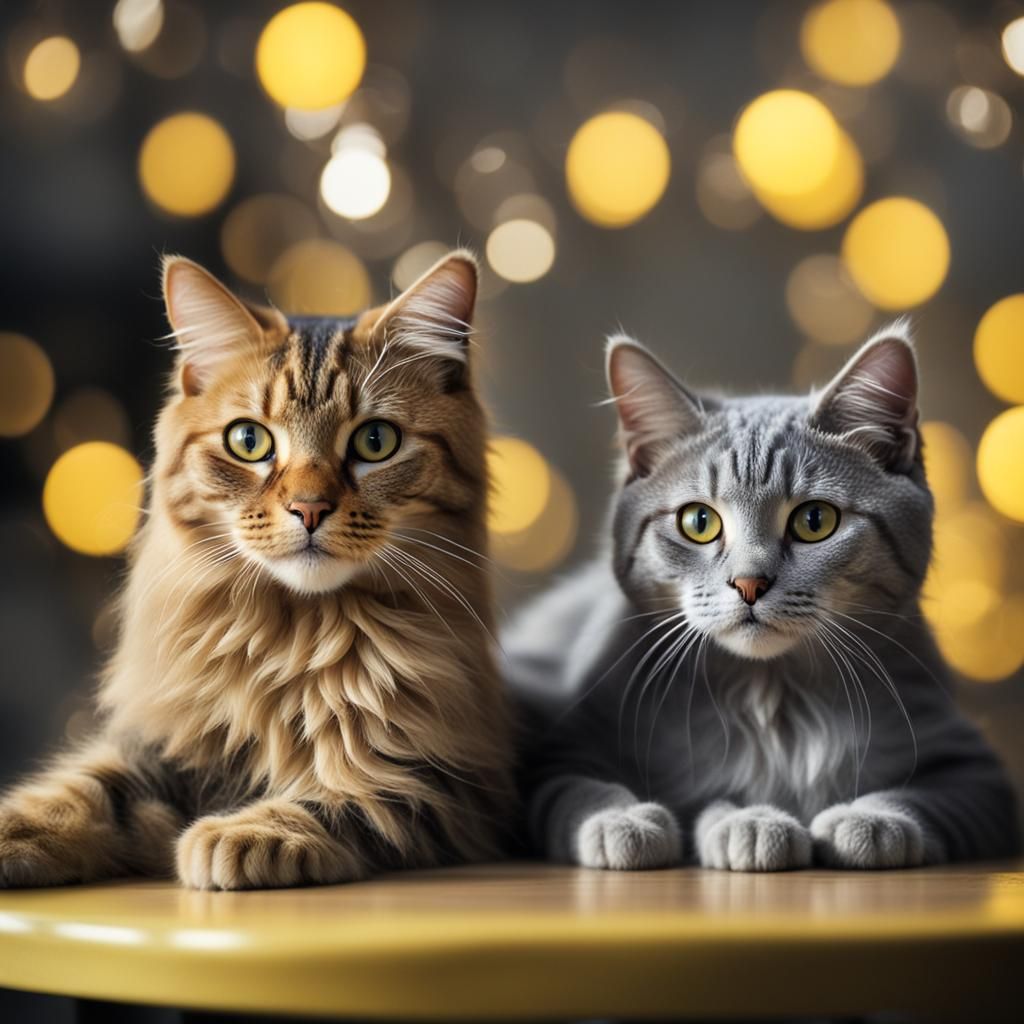 Yellow and Gray Cats Sitting: Professional Photography