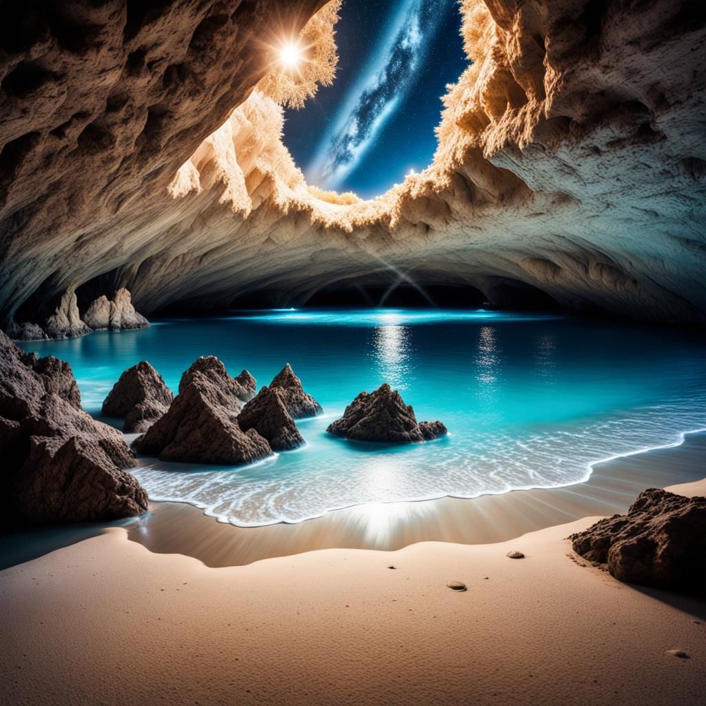 Stunning Starry Sky Over Bioluminescent Beach