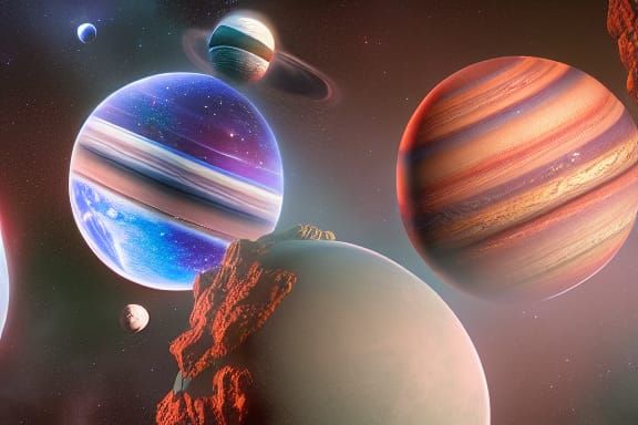 Cosmic Planets in Detailed Matte Painting