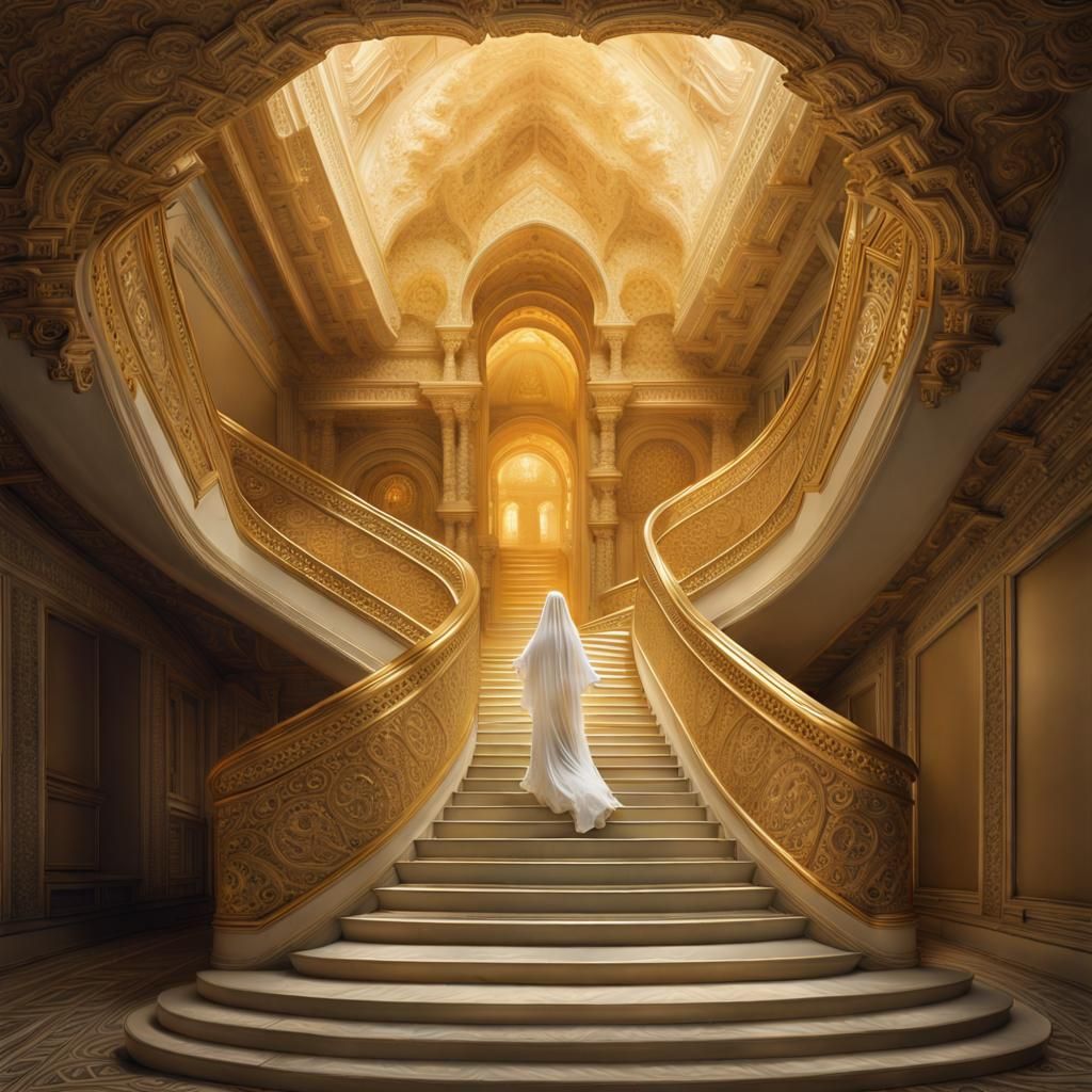 Ghost Ascending Golden Staircase to Heaven